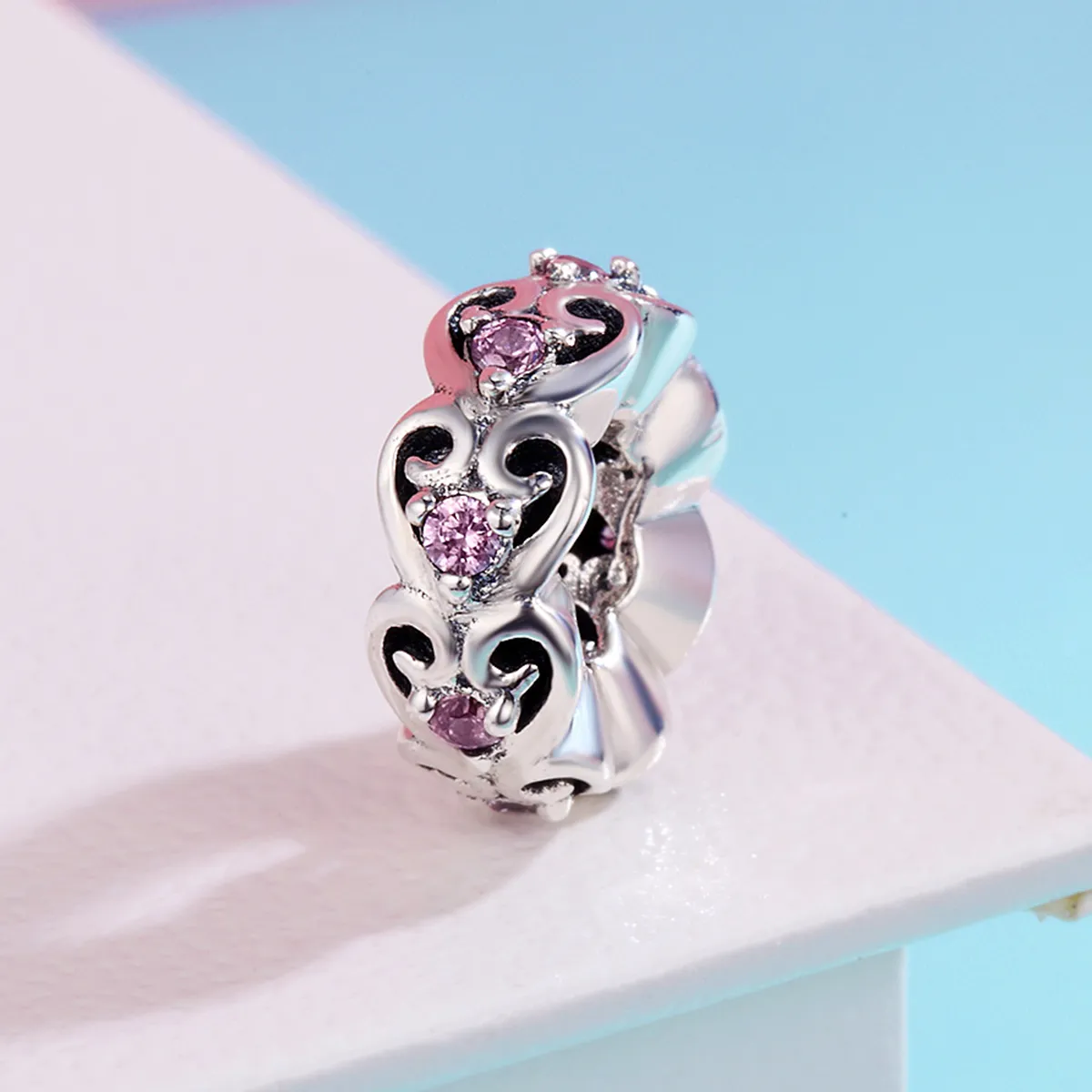 Pandora Style Silver Heart Shape Spacer Charm - SCC339