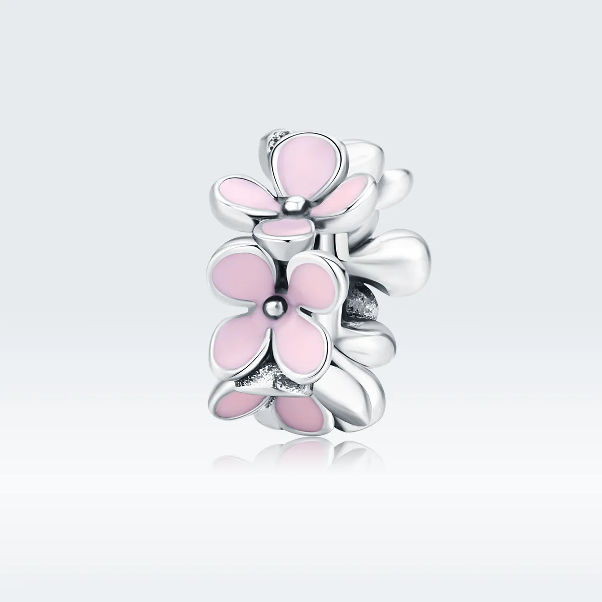 pandora style silver pink flower spacer charm scc1484