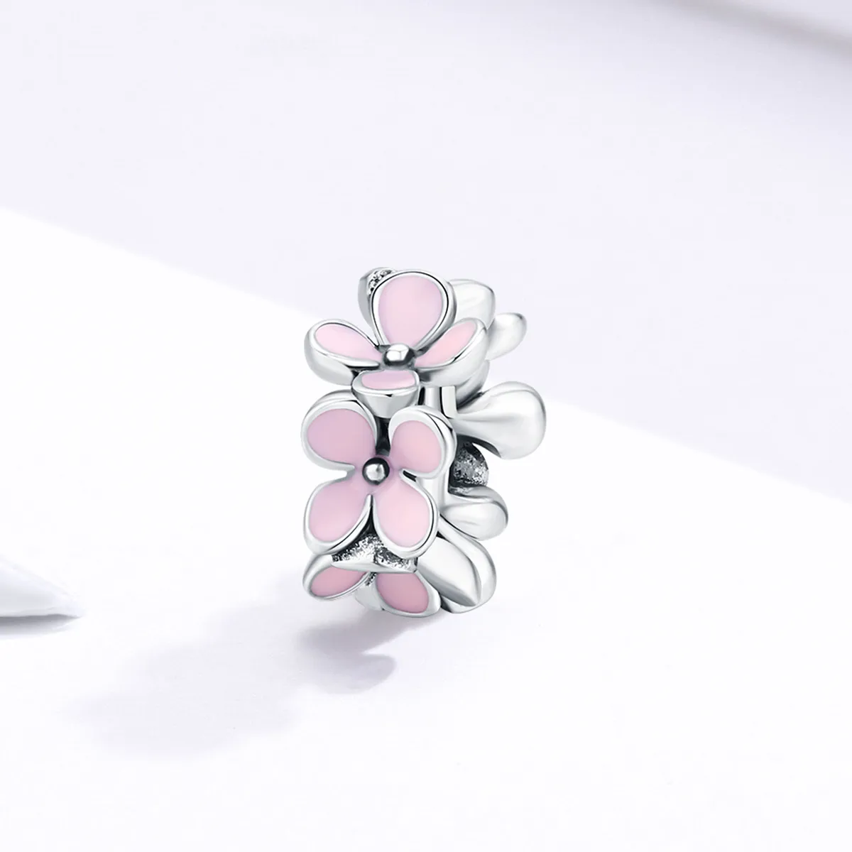 Pandora Style Silver Pink Flower Spacer Charm - SCC1484