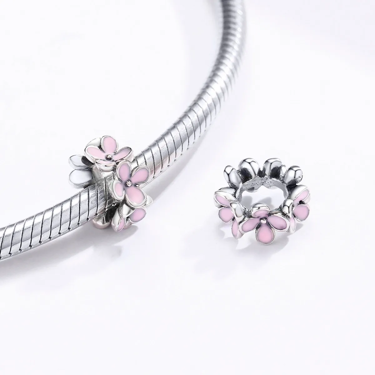 Pandora Style Silver Pink Flower Spacer Charm - SCC1484