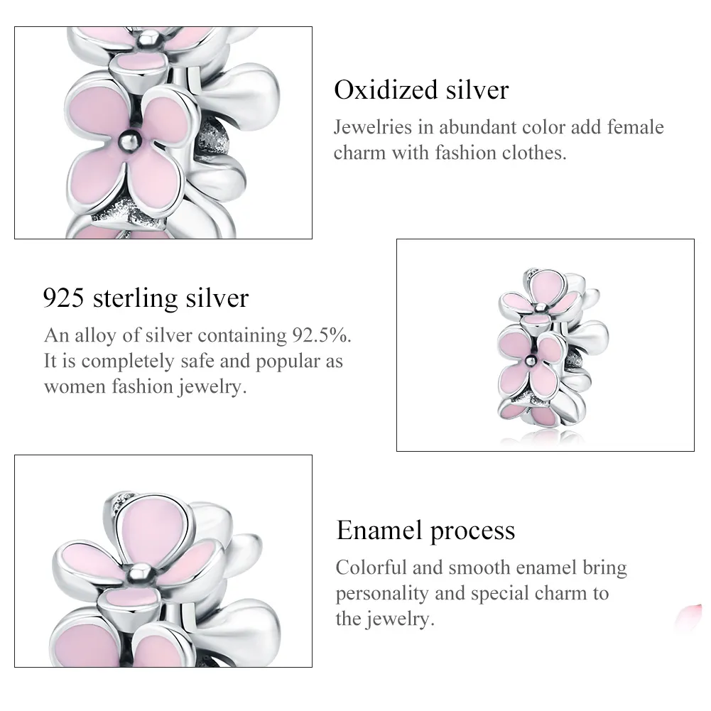 Pandora Style Silver Pink Flower Spacer Charm - SCC1484