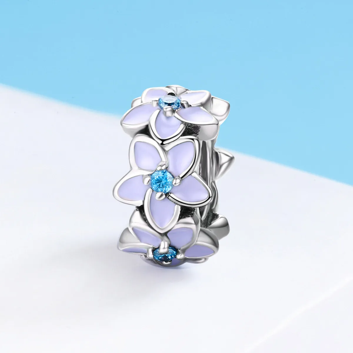 Pandora Style Silver Purple Flowers Spacer Charm - SCC601