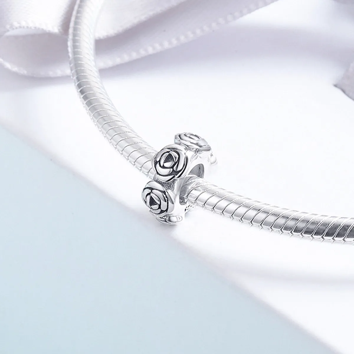 Pandora Style Silver Rose Wreath Spacer Charm - SCC596