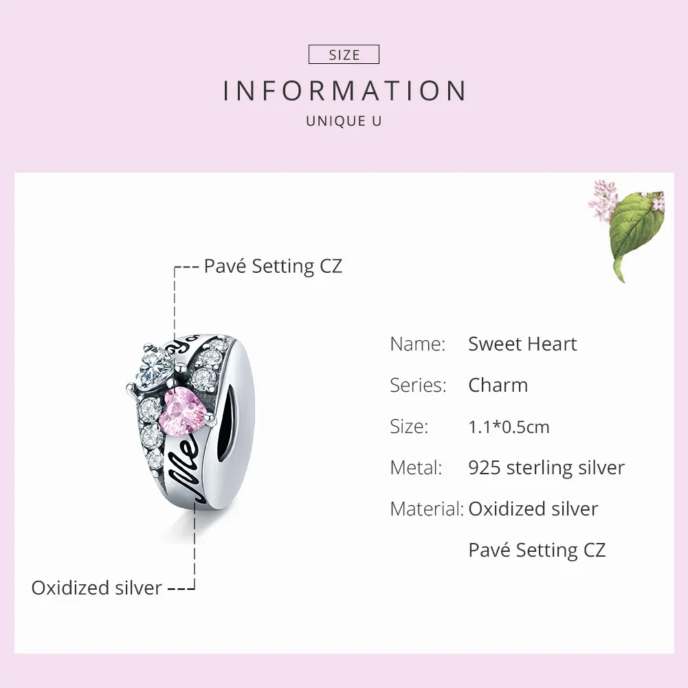 Pandora Style Silver Sweet Heart Spacer Charm - BSC283