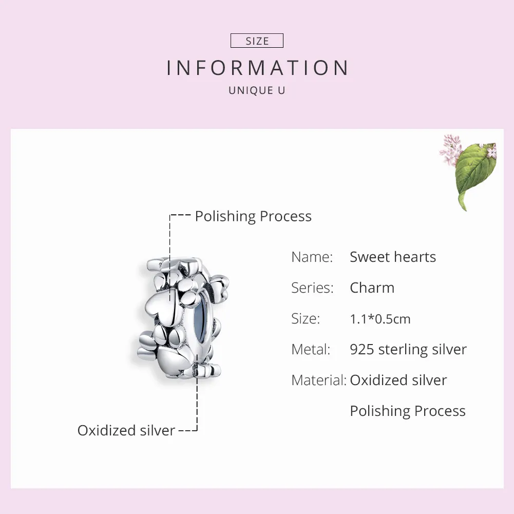 Pandora Style Silver Sweet Hearts Spacer Charm - SCC1504