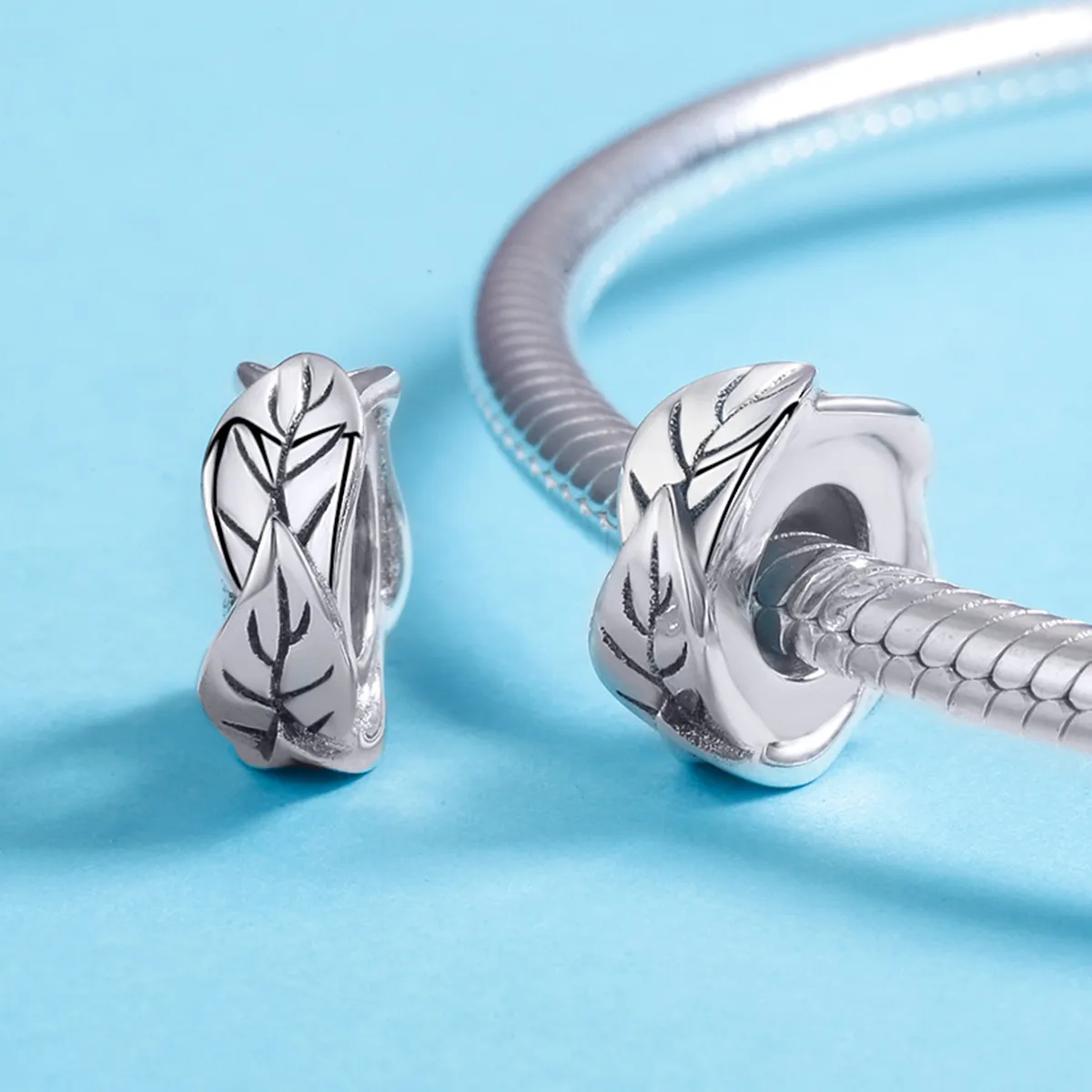 Pandora Style Silver White Leaves Spacer Charm - SCC597