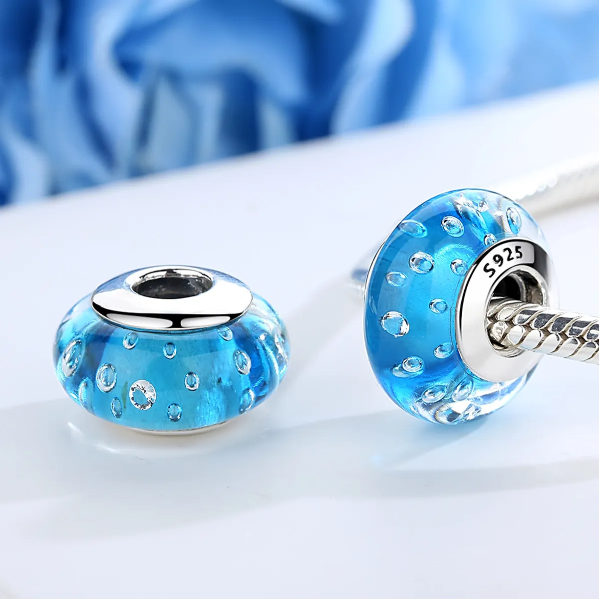 Pandora Style Blue Trend with Threaded Murano Glass Charm - SCZ029