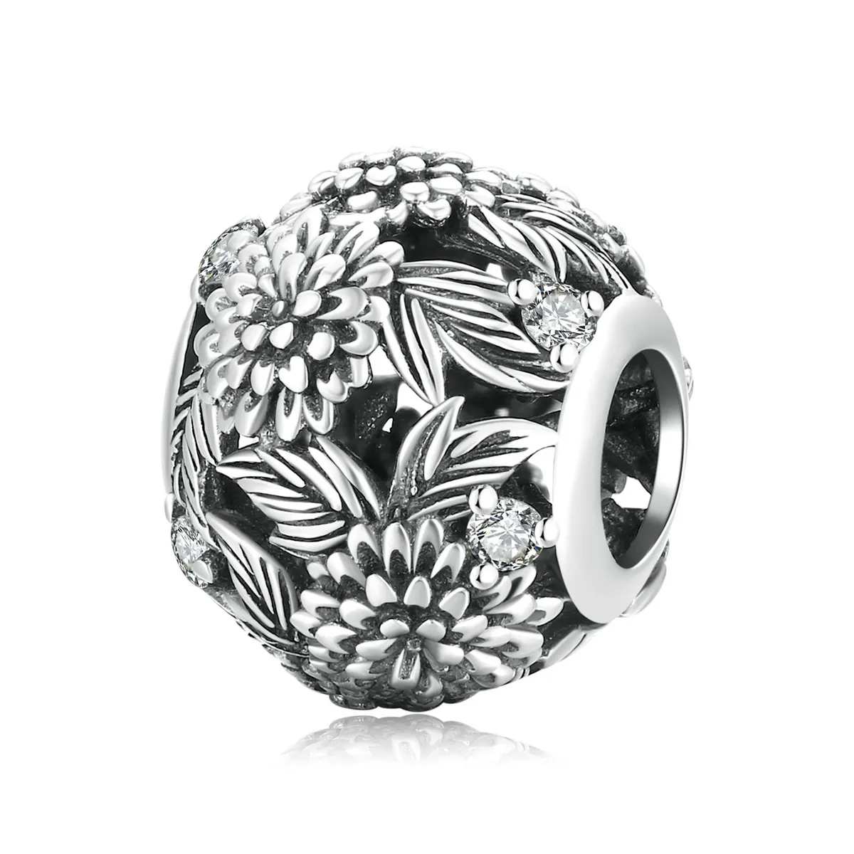 Pandora Style Embossed Flowers Charm - SCC2097