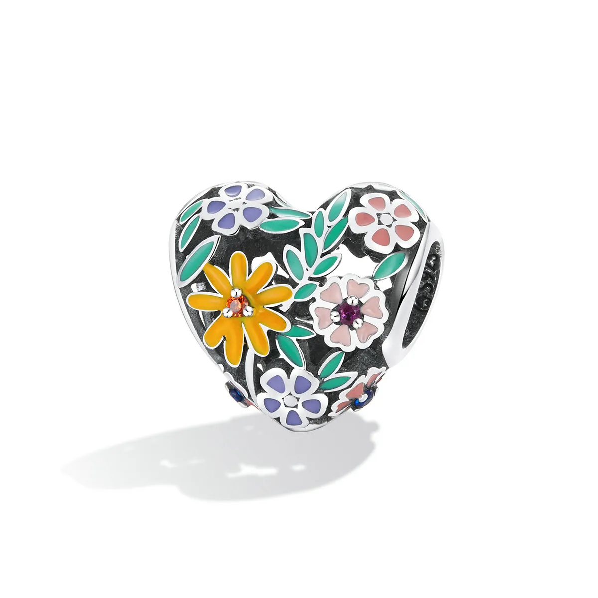 Pandora Style Flower Heart Charm - BSC590