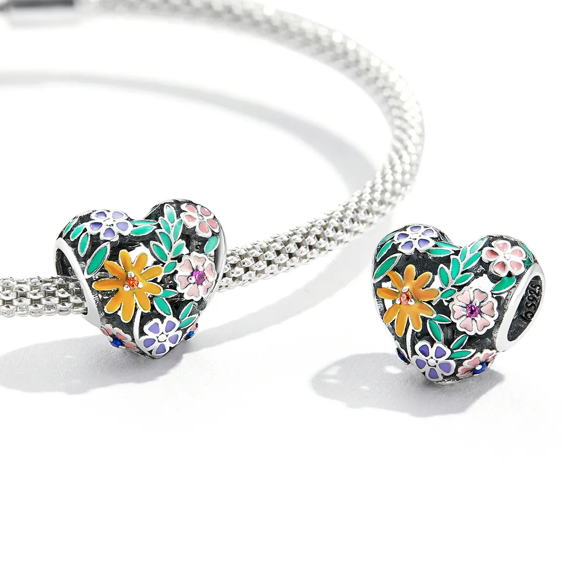 Pandora Style Flower Heart Charm - BSC590