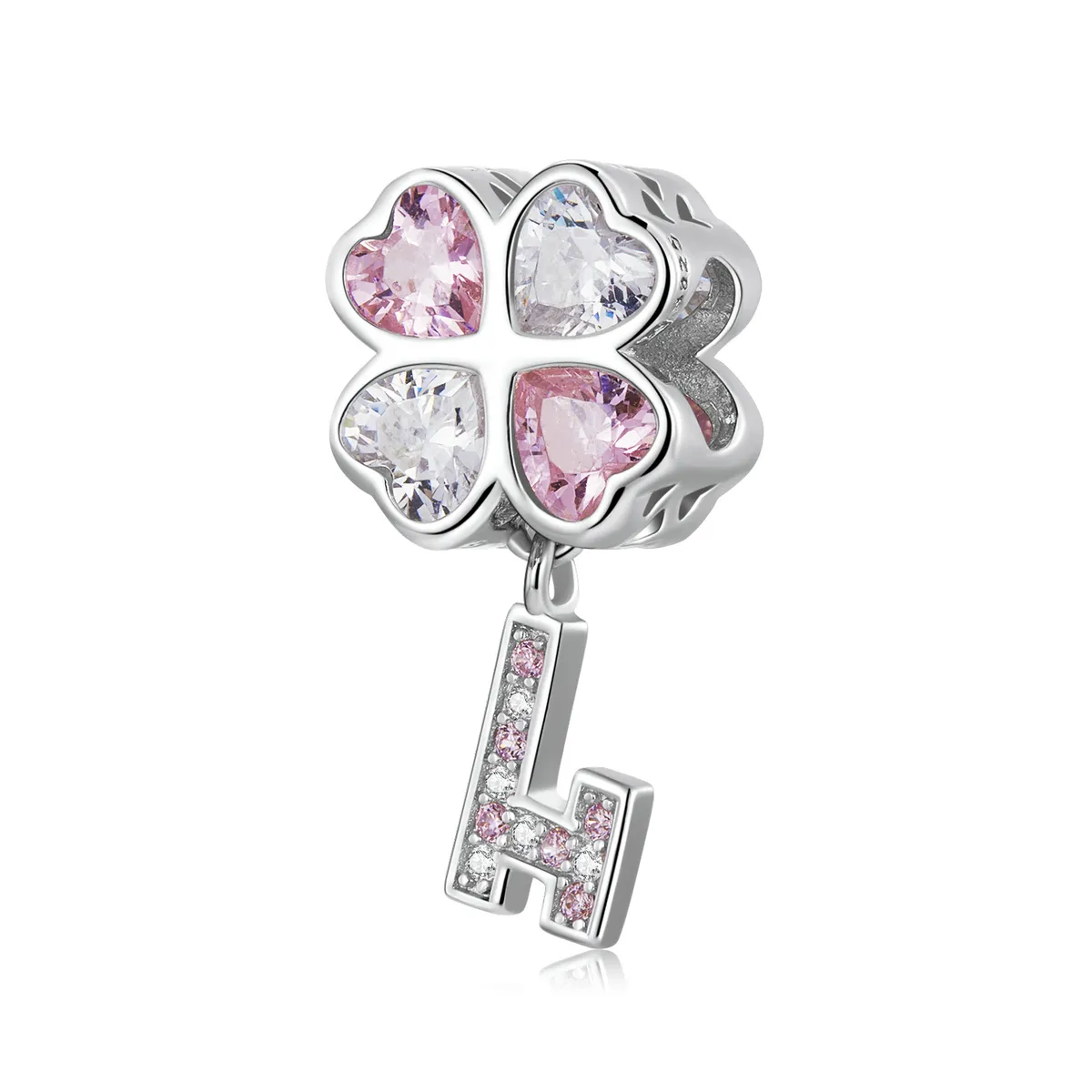 Pandora Style Heart Clover Key Charm - SCC2123