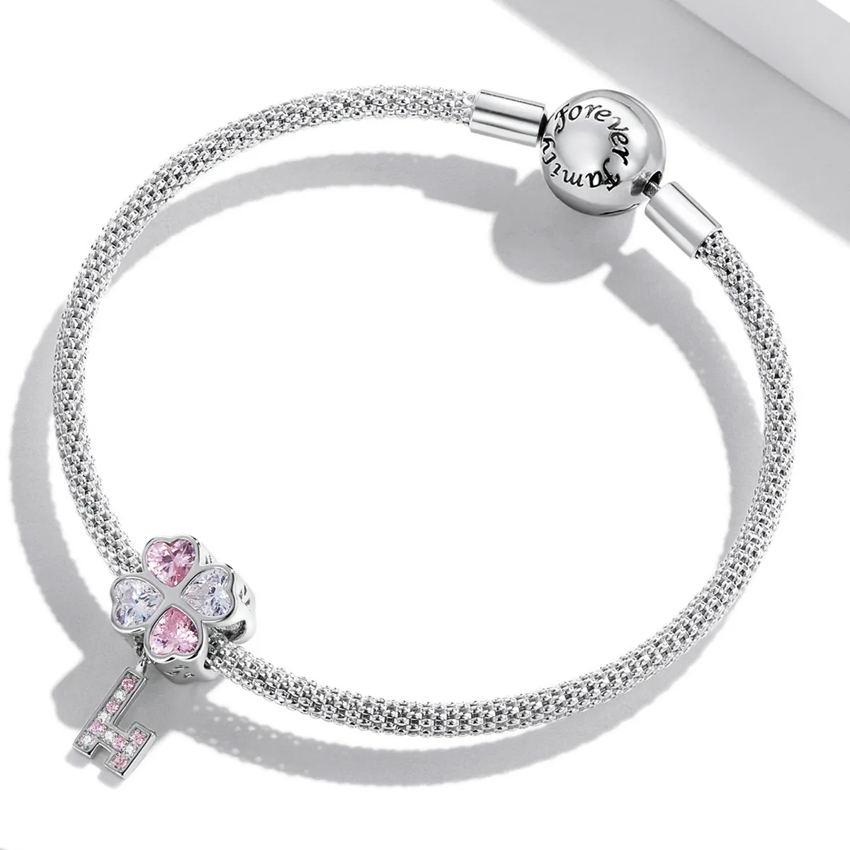 Pandora Style Heart Clover Key Charm - SCC2123