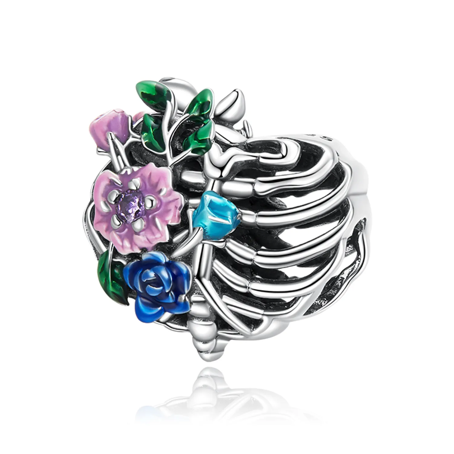 Pandora Style Love Rib Flower Charm - SCC2239