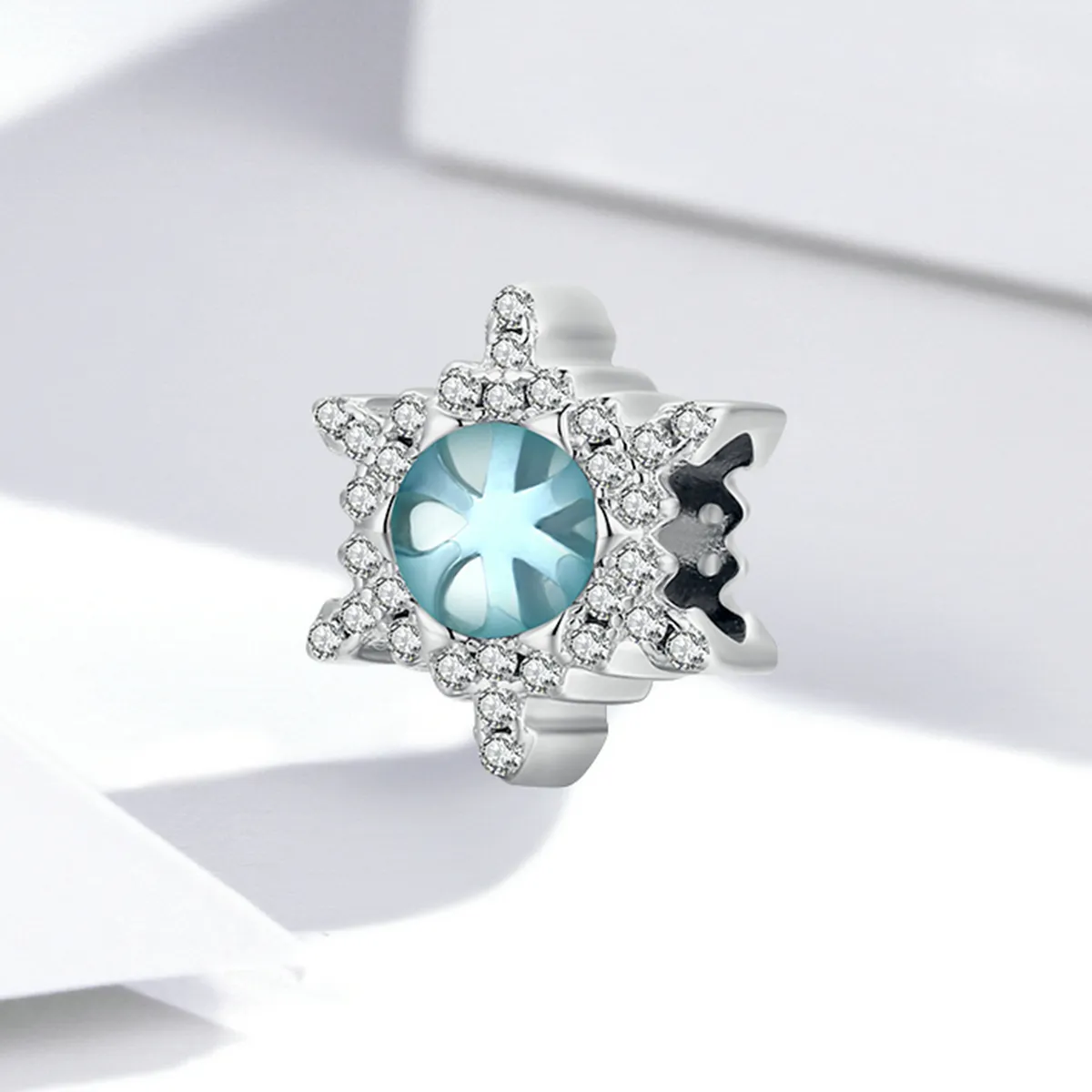 Pandora Style Moonstone Snowflake Charm - BSC512