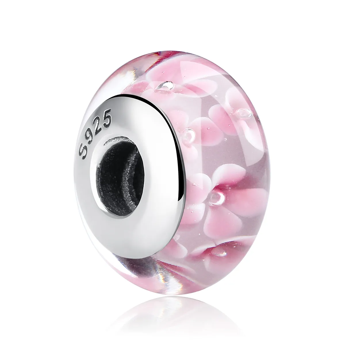 pandora style pink flowers murano glass charm scz008