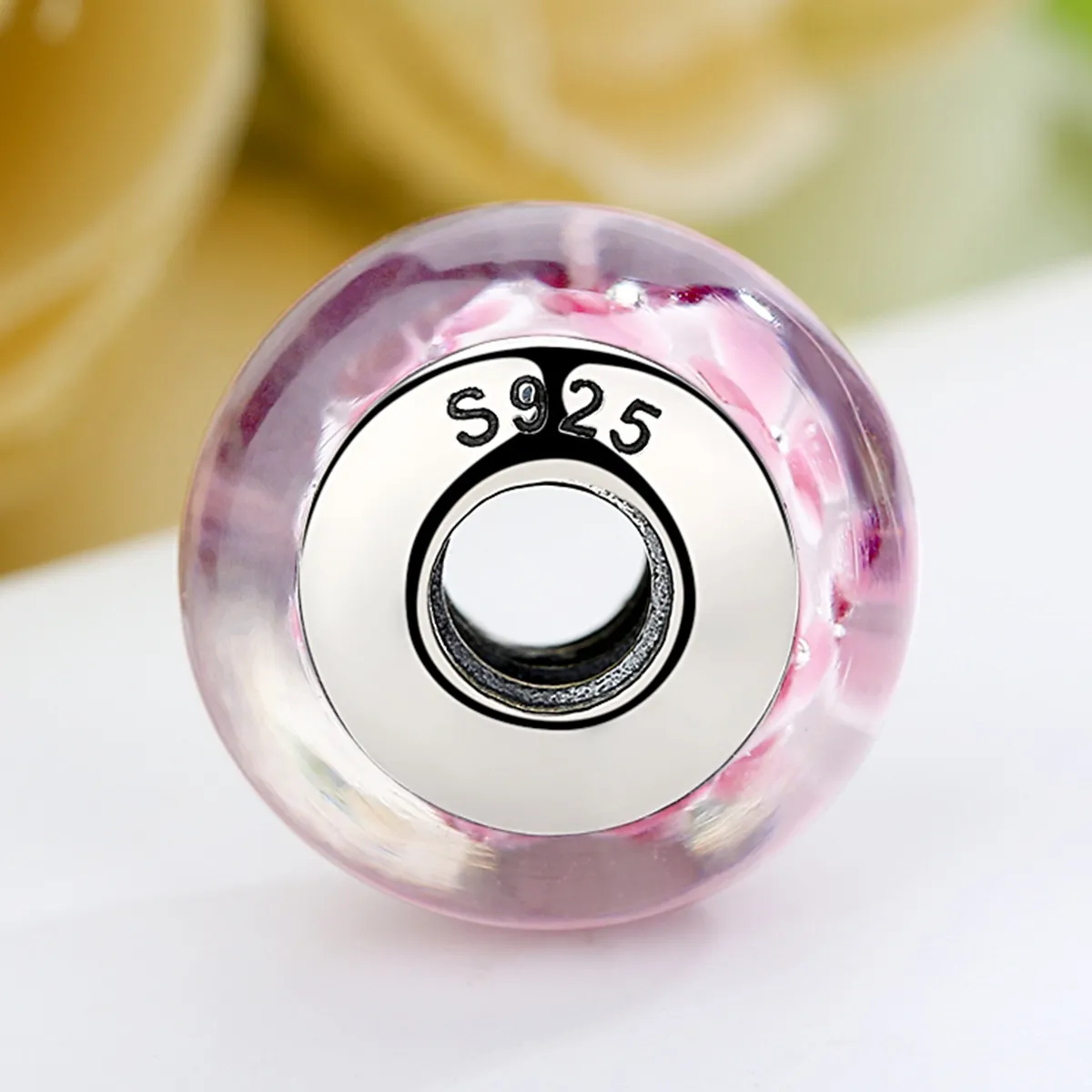 Pandora Style Pink Flowers Murano Glass Charm - SCZ008