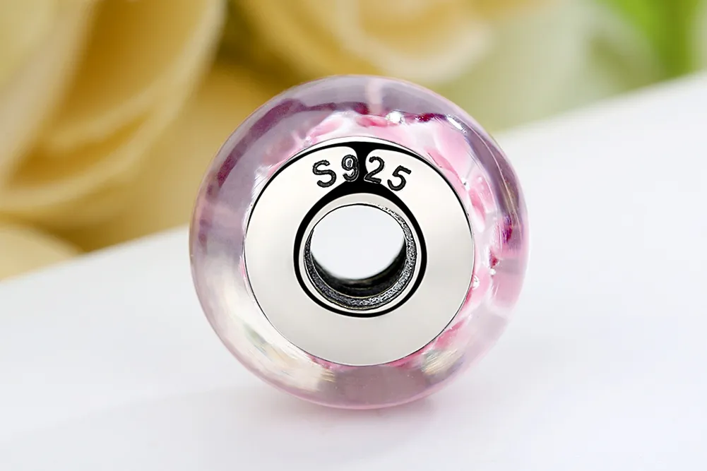 Pandora Style Pink Flowers Murano Glass Charm - SCZ008