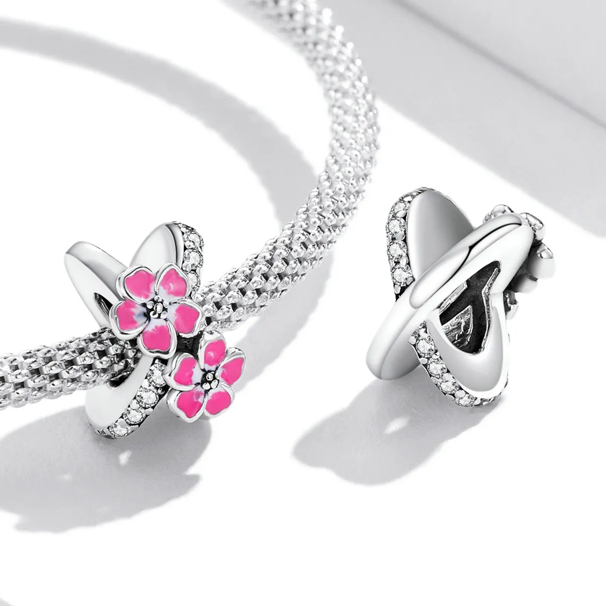 Pandora Style Pink Flowers Spacer Charm - SCC2139