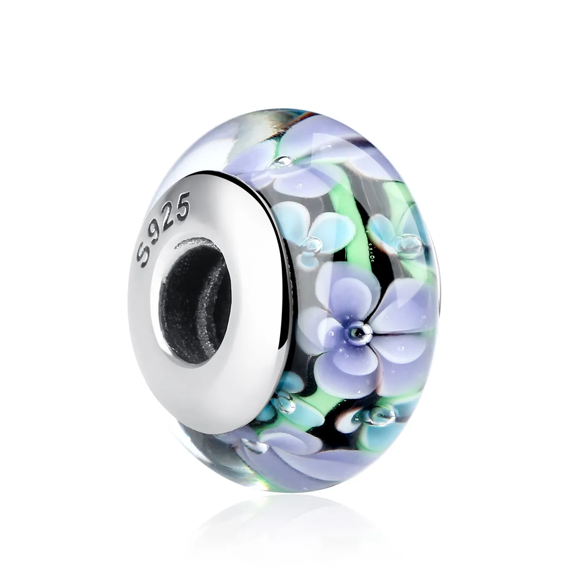 Pandora Style Purple Flowers Murano Glass Charm - SCZ009