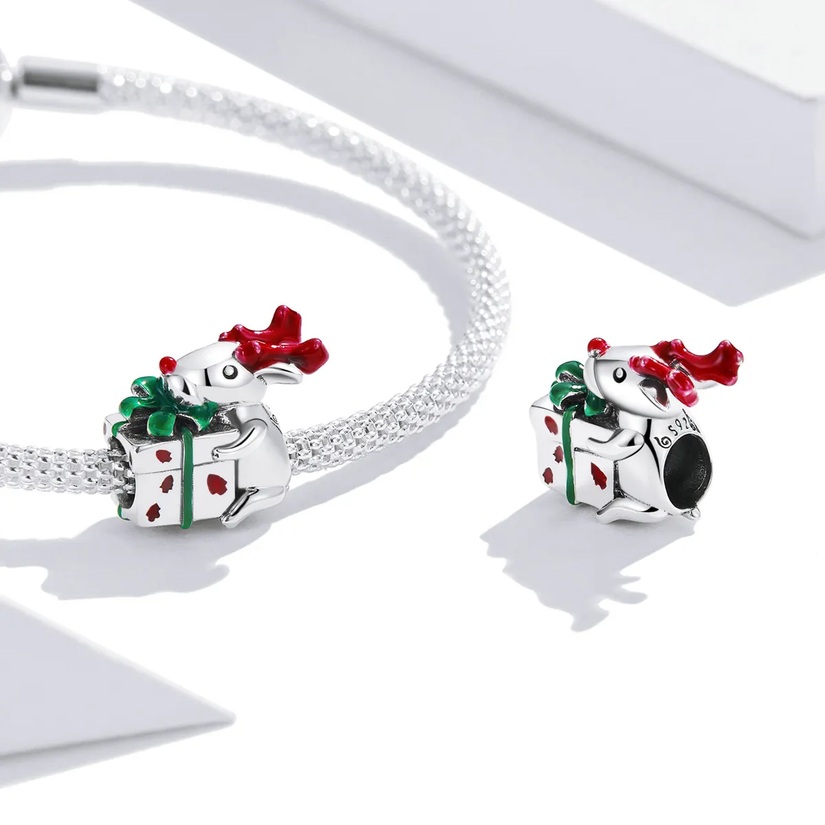 Pandora Style Reindeer Giving Gifts Charm - BSC540