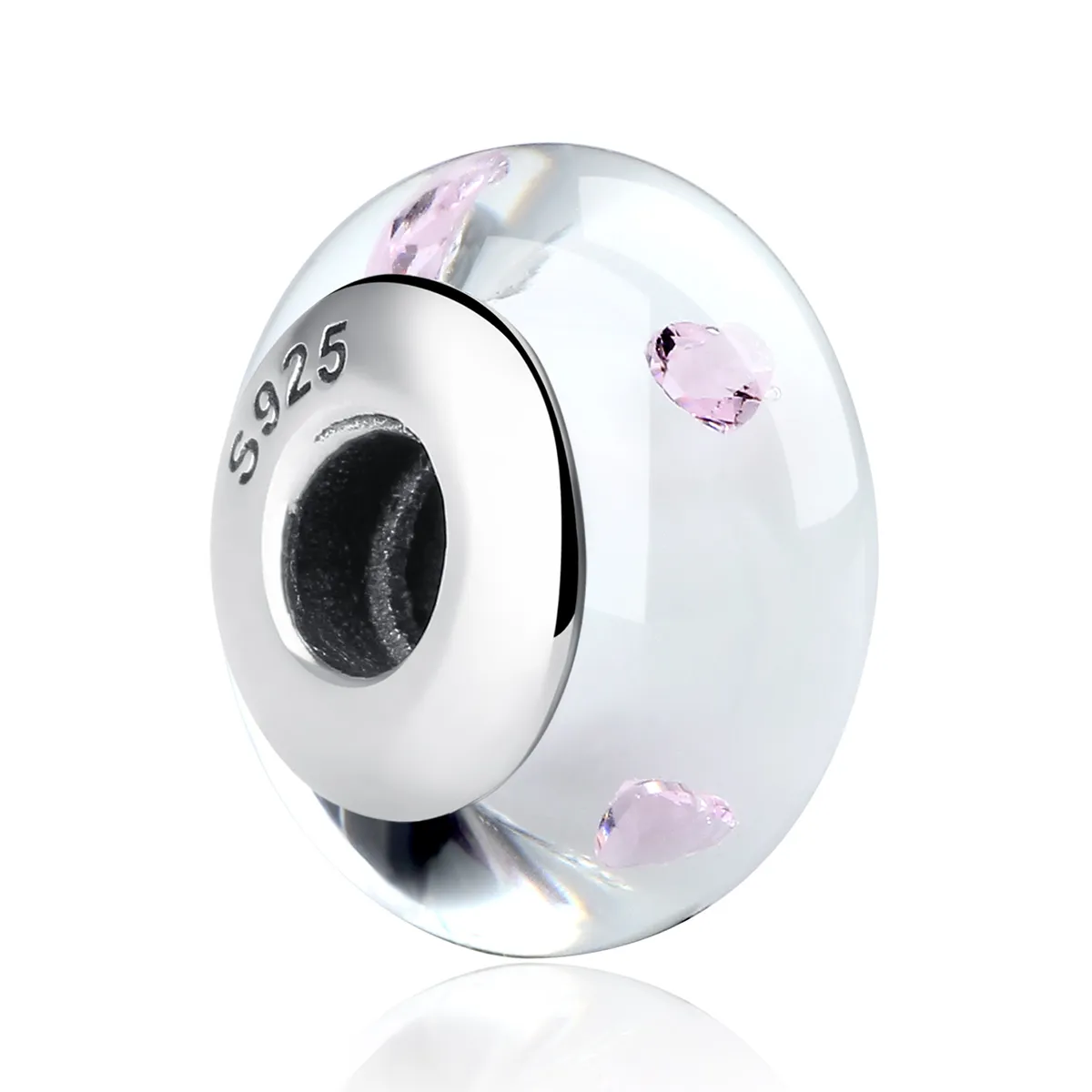 Pandora Style White Murano Glass Pink Stones Charm - SCZ004