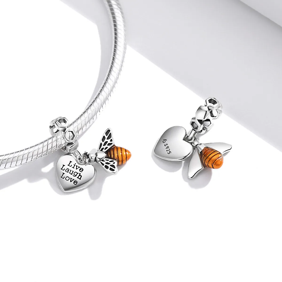 Pandora Style Bees and Hearts Dangle - BSC495