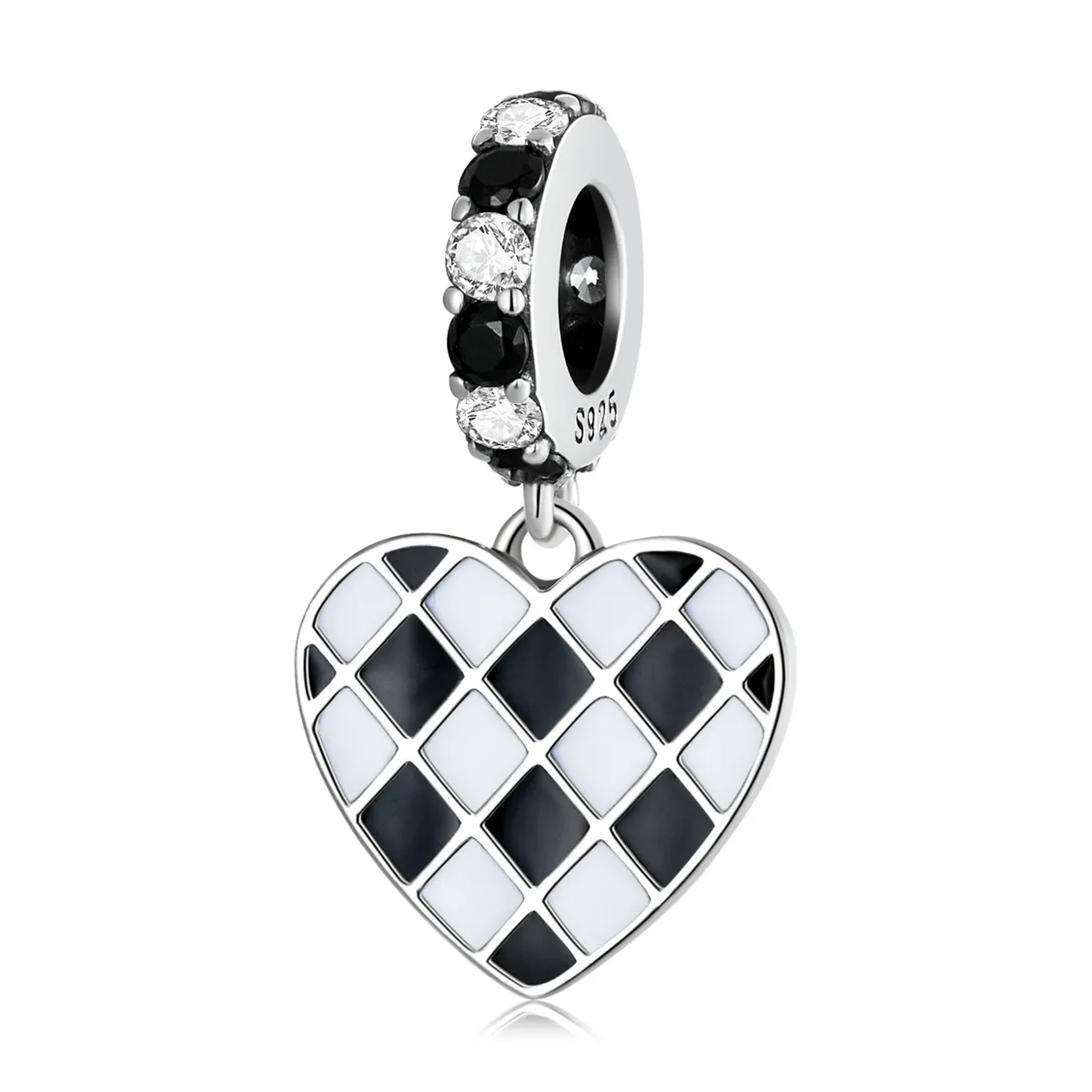 pandora style black and white grid love dangle scc2178