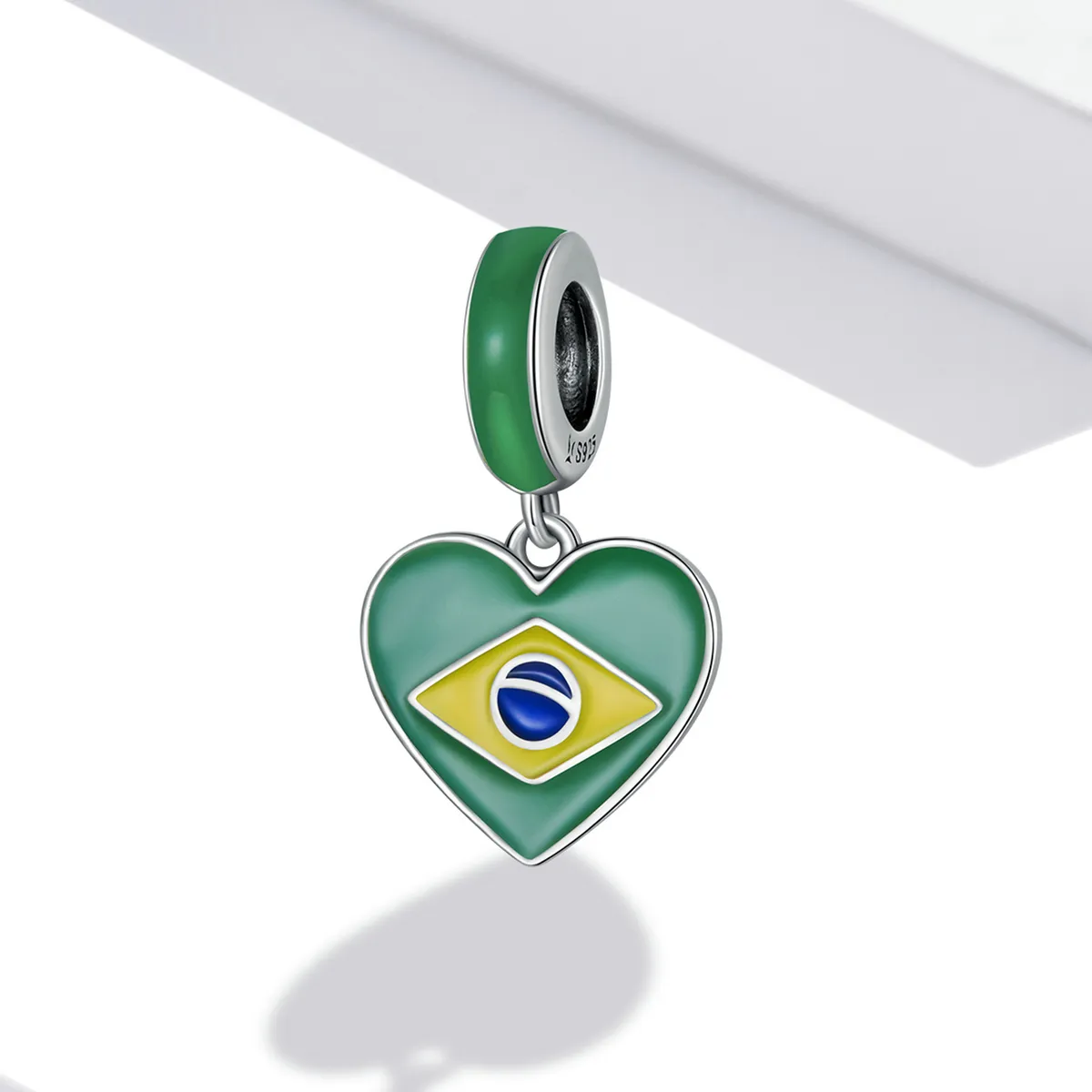 Pandora Style Brazil Flag with Love Heart Dangle - SCC2084