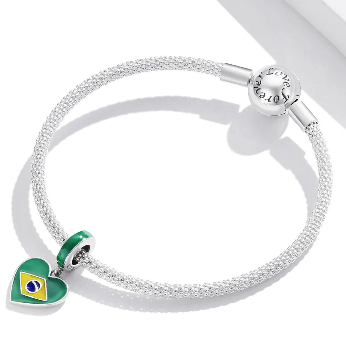 Pandora Style Brazil Flag with Love Heart Dangle - SCC2084