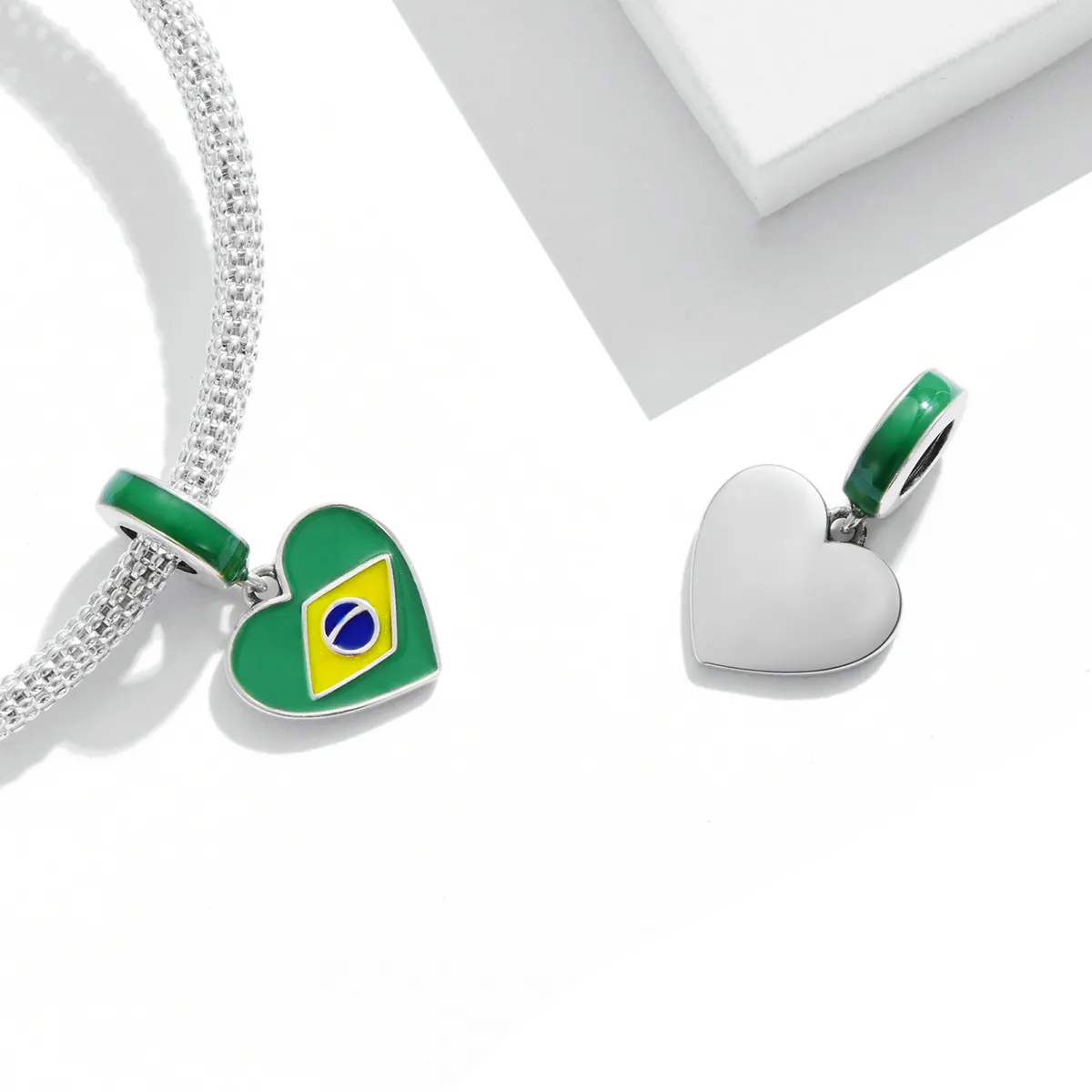 Pandora Style Brazil Flag with Love Heart Dangle - SCC2084