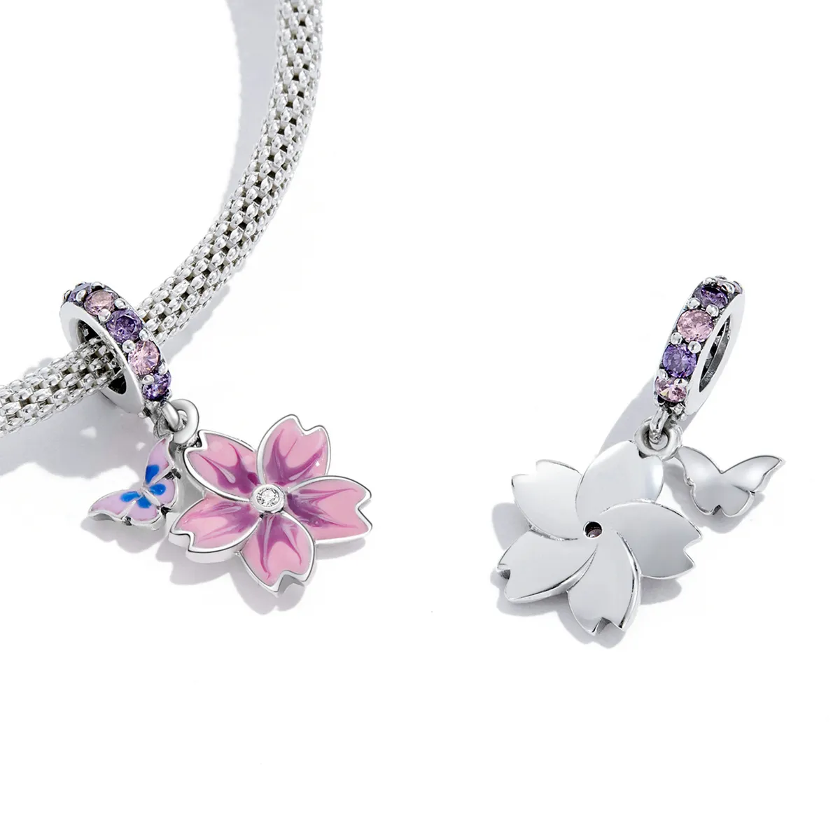 Pandora Style Butterflies and Flowers Dangle - SCC2185