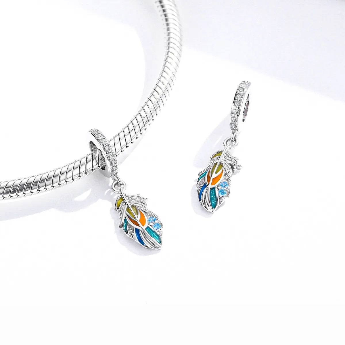 Pandora Style Colorful Feathers Dangle - BSC304