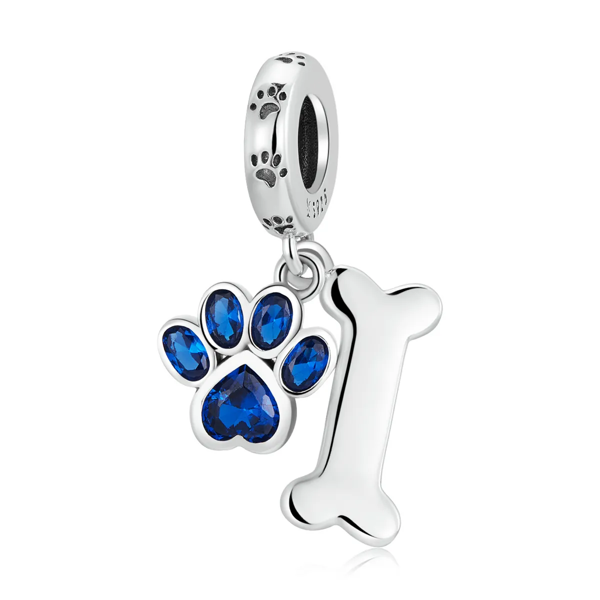 Pandora Style Dog Paw Bone Dangle - SCC2127