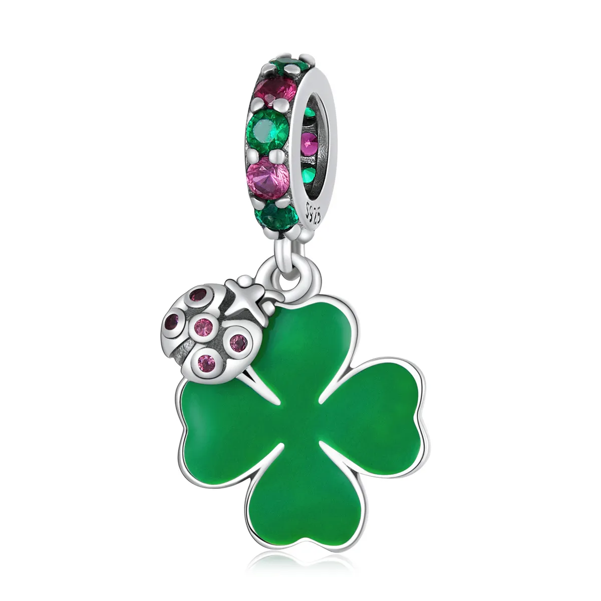 Pandora Style Ladybug Clover Dangle - SCC2187