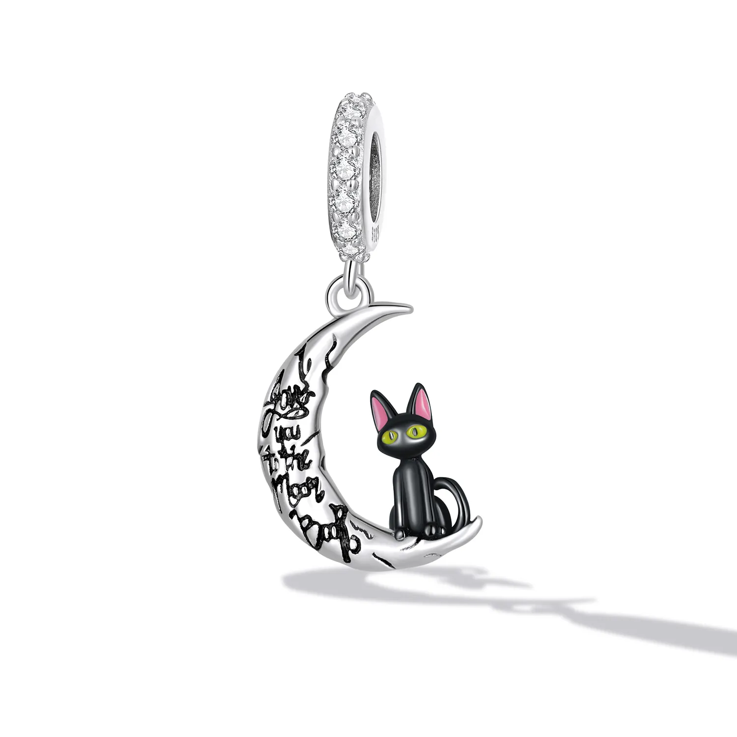 Pandora Style Moon Black Cat Dangle - SCC2218