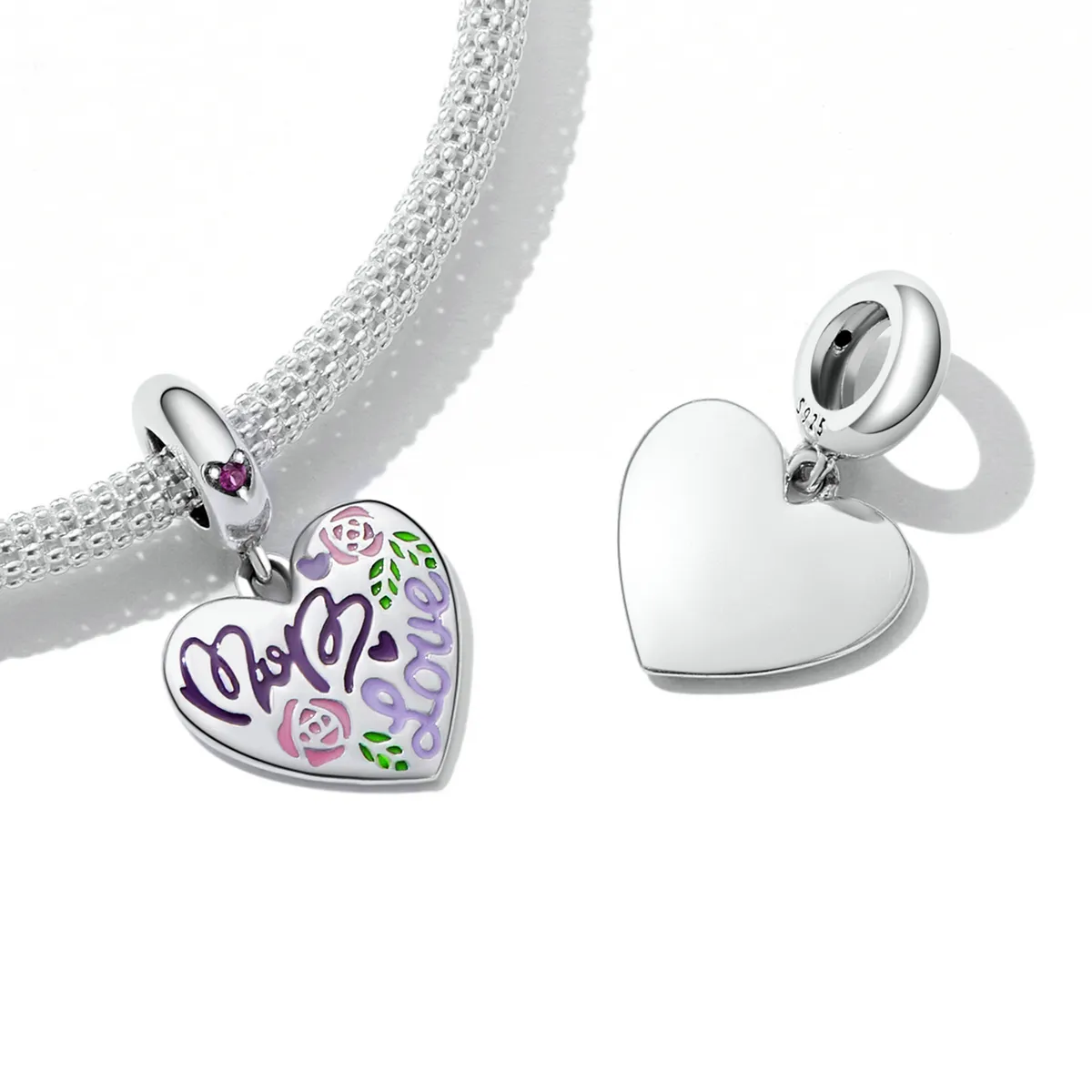 Pandora Style Mother's Day - Colorful Graffiti Hearts Dangle - BSC594