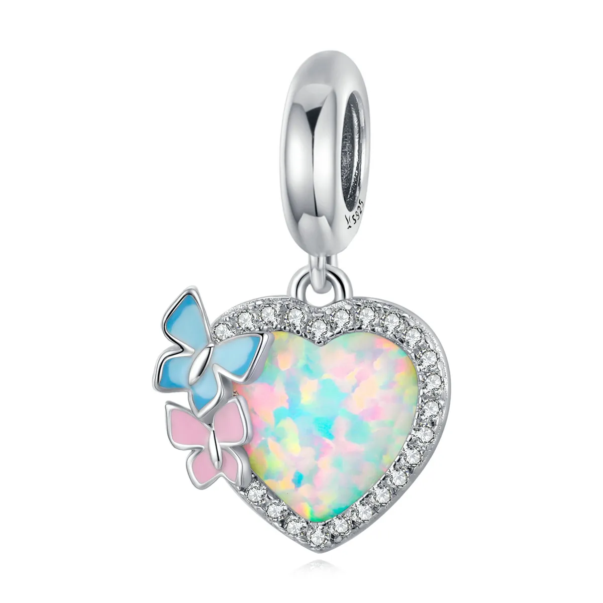 pandora style opal heart butterfly dangle scc2101