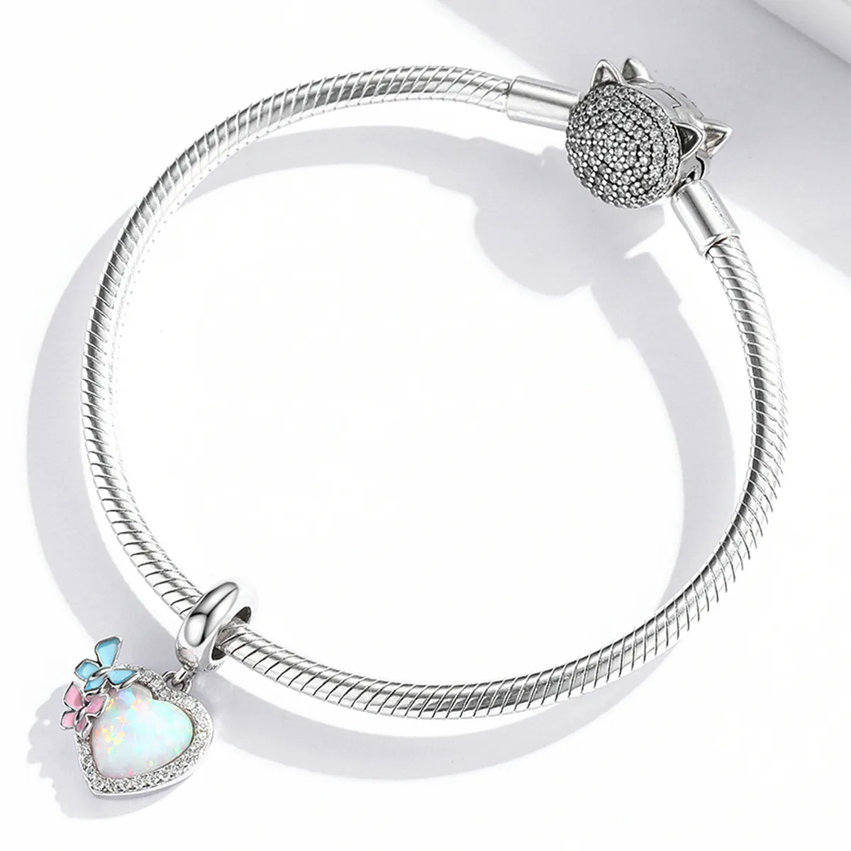 Pandora Style Opal Heart Butterfly Dangle - SCC2101