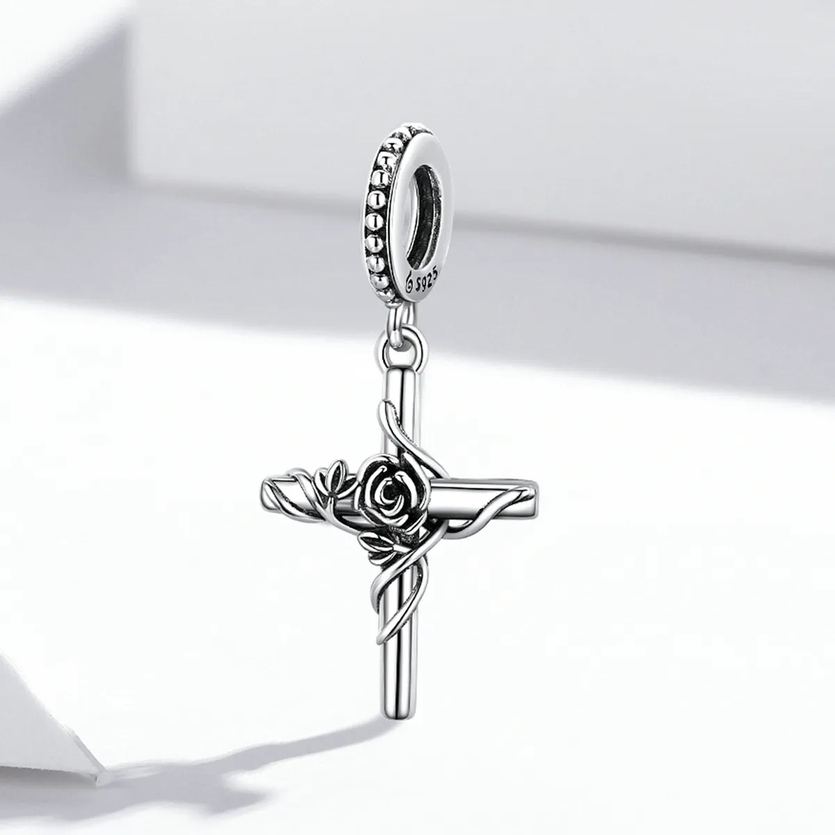 Pandora Style Rose Cross Dangle - BSC526