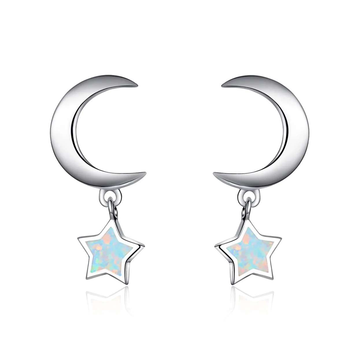 pandora style moon and star opal hanging earrings sce707