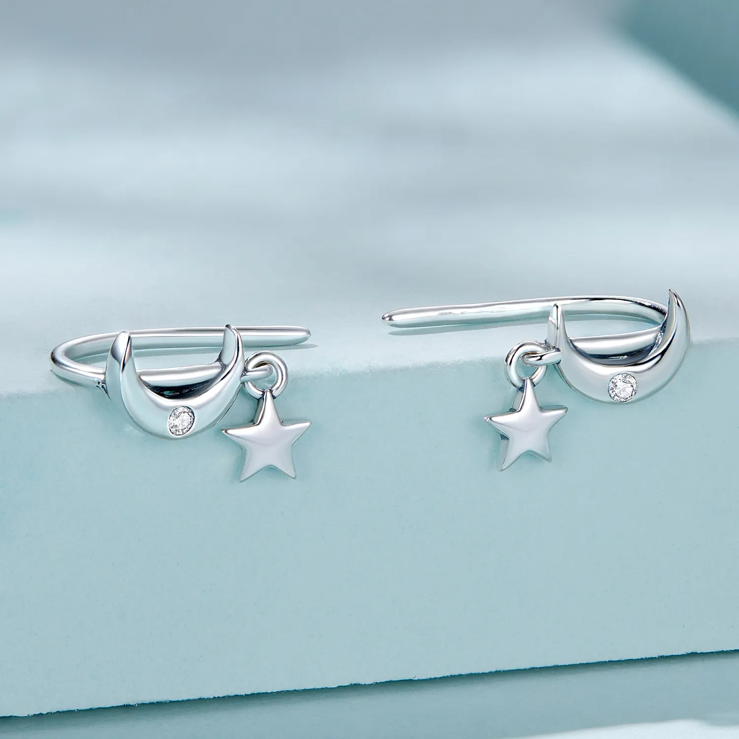 Pandora Style Moon and Stars Hanging Earrings - SCE1500