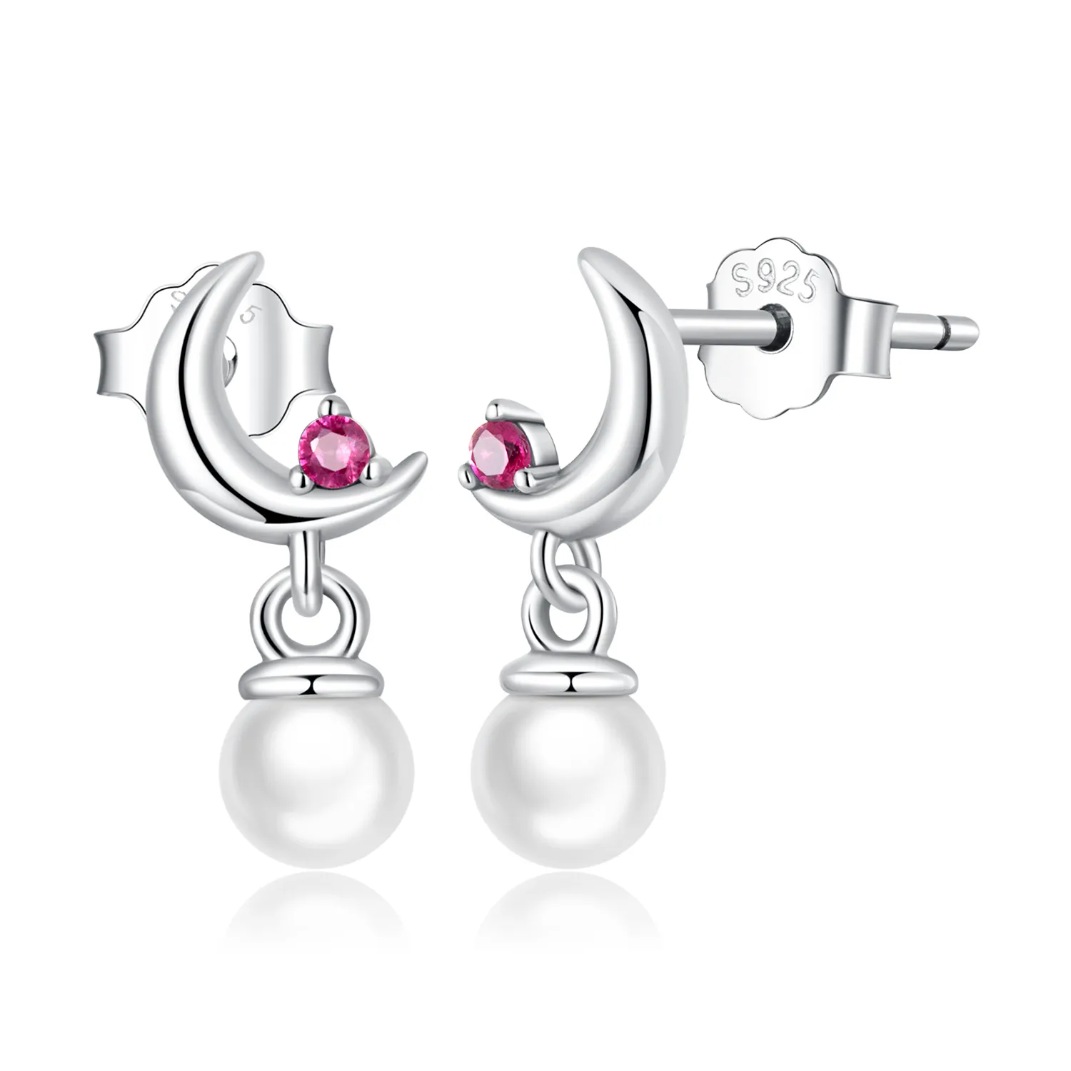 pandora style pearl moon hanging earrings sce1430