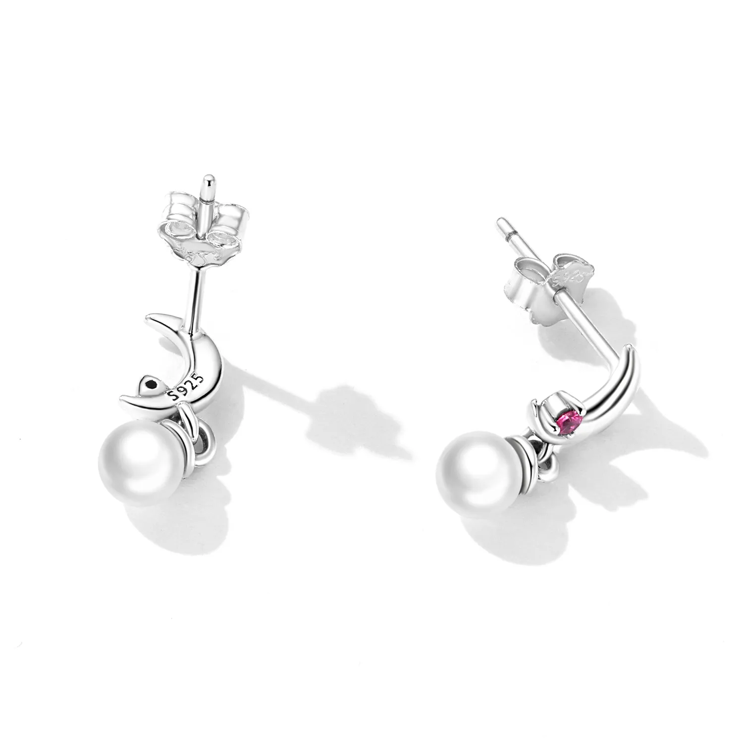 Pandora Style Pearl Moon Hanging Earrings - SCE1430