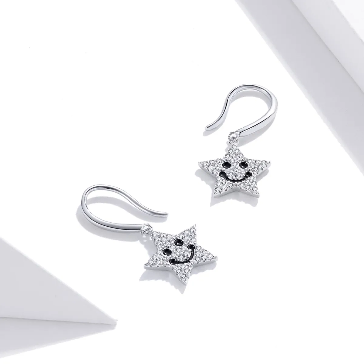 Pandora Style Smile Star Hanging Earrings - SCE946