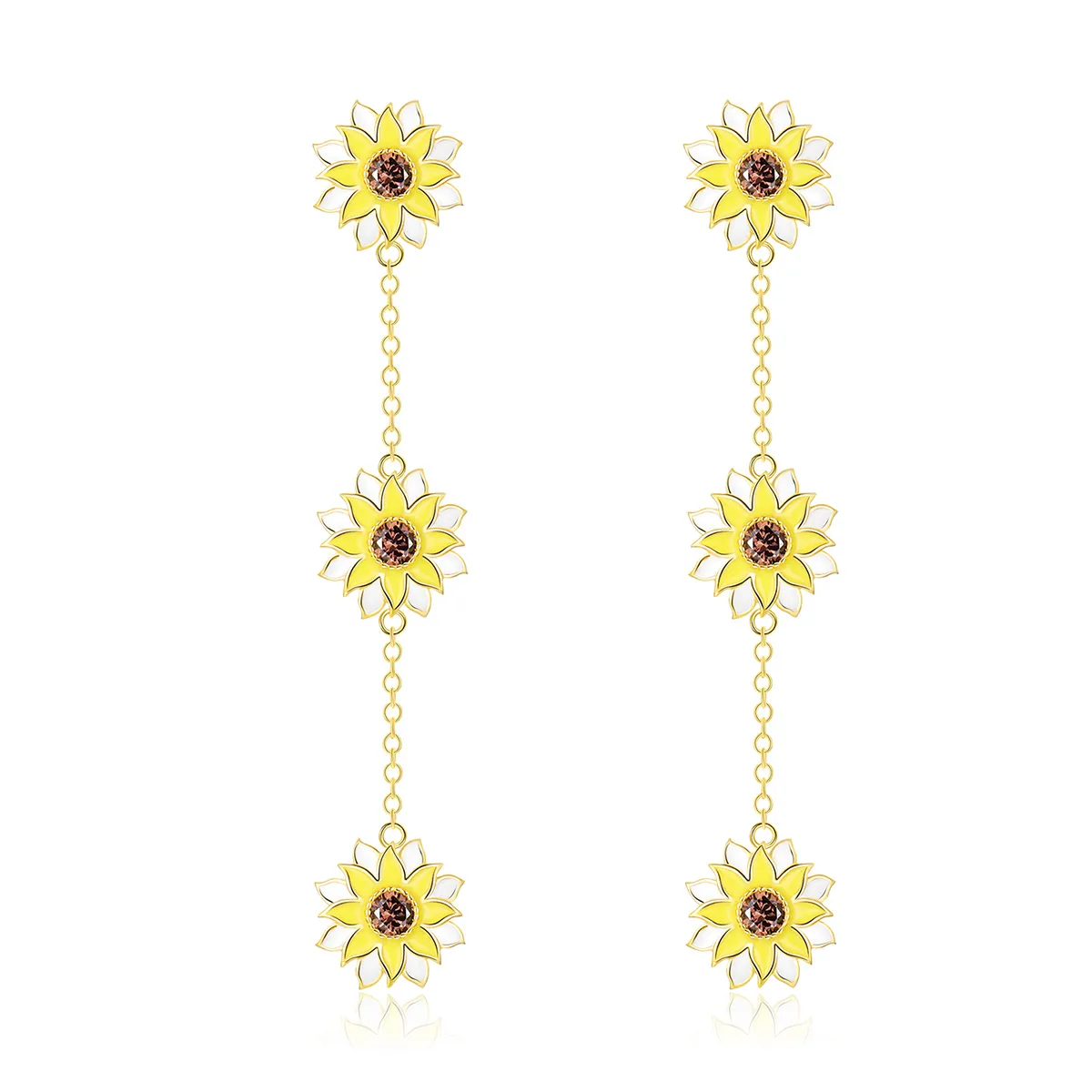 Pandora Style Sun Flower Hanging Earrings - BSE187