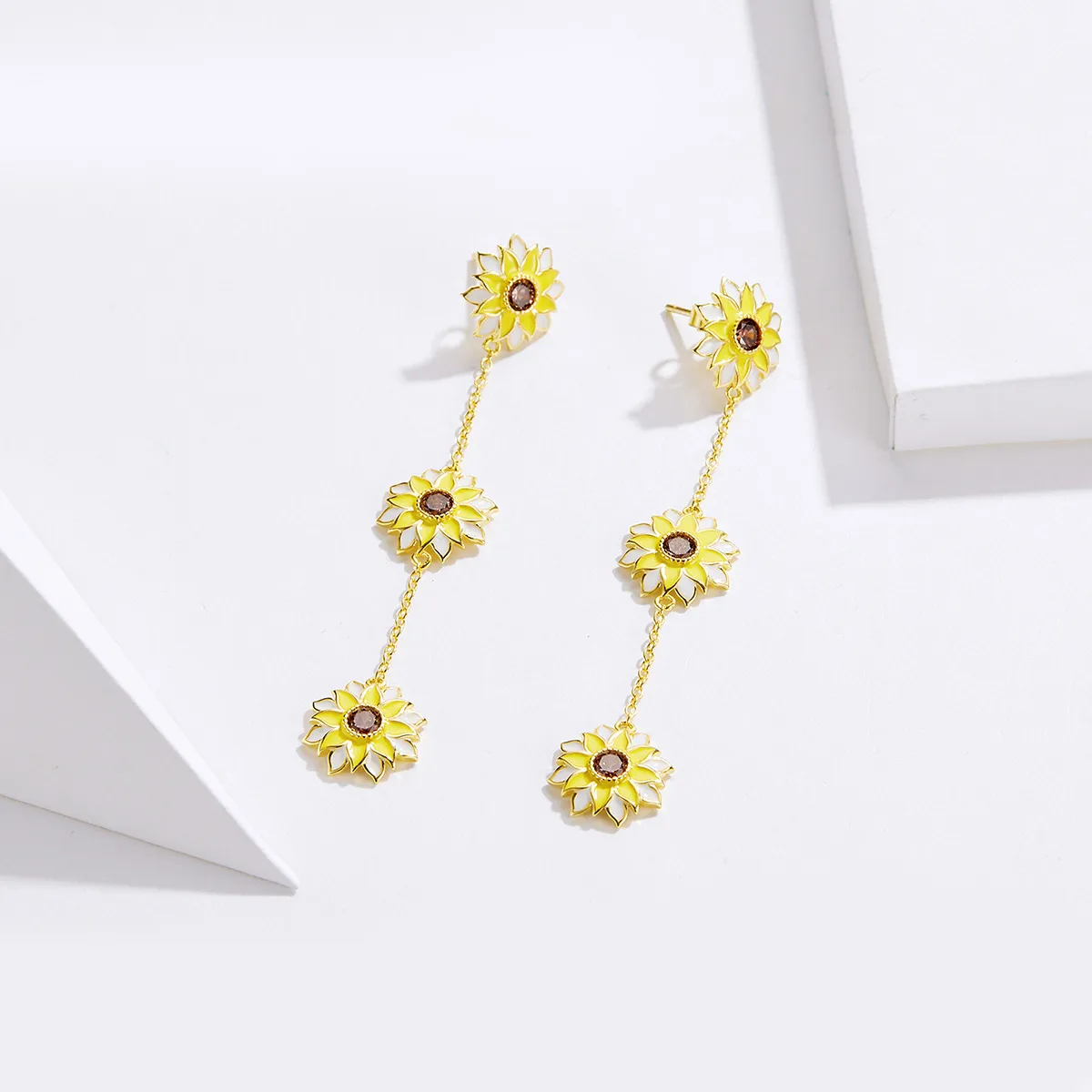 Pandora Style Sun Flower Hanging Earrings - BSE187