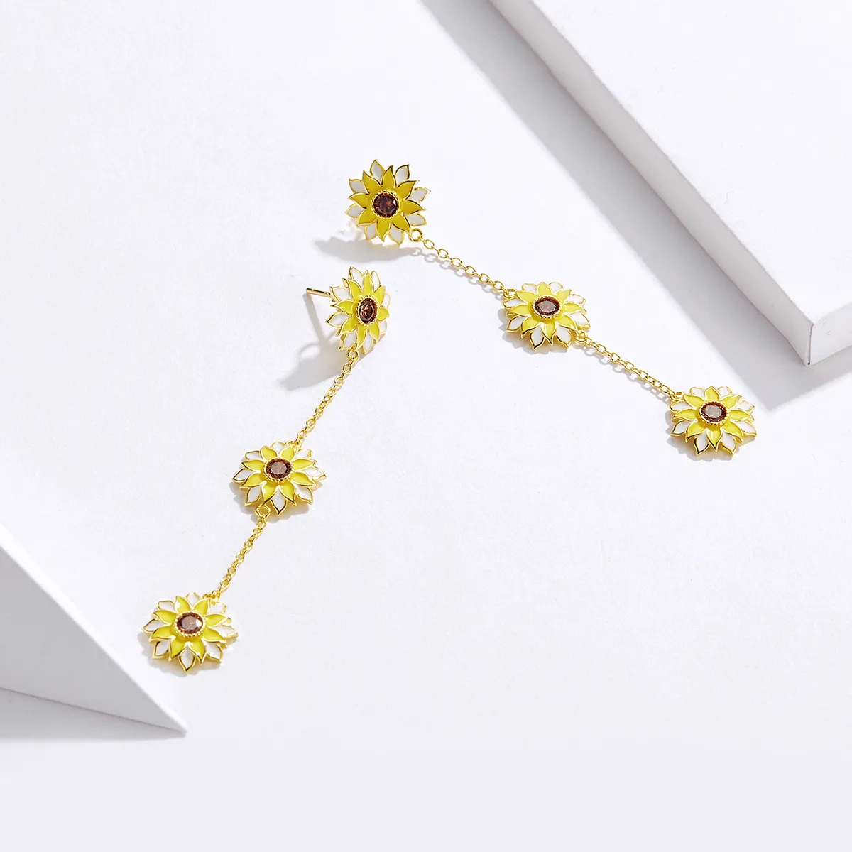 Pandora Style Sun Flower Hanging Earrings - BSE187