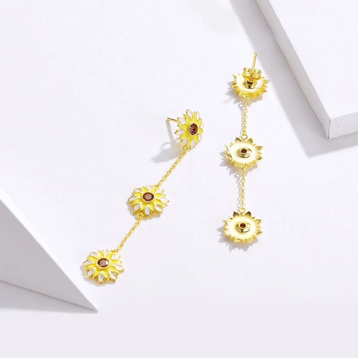 Pandora Style Sun Flower Hanging Earrings - BSE187