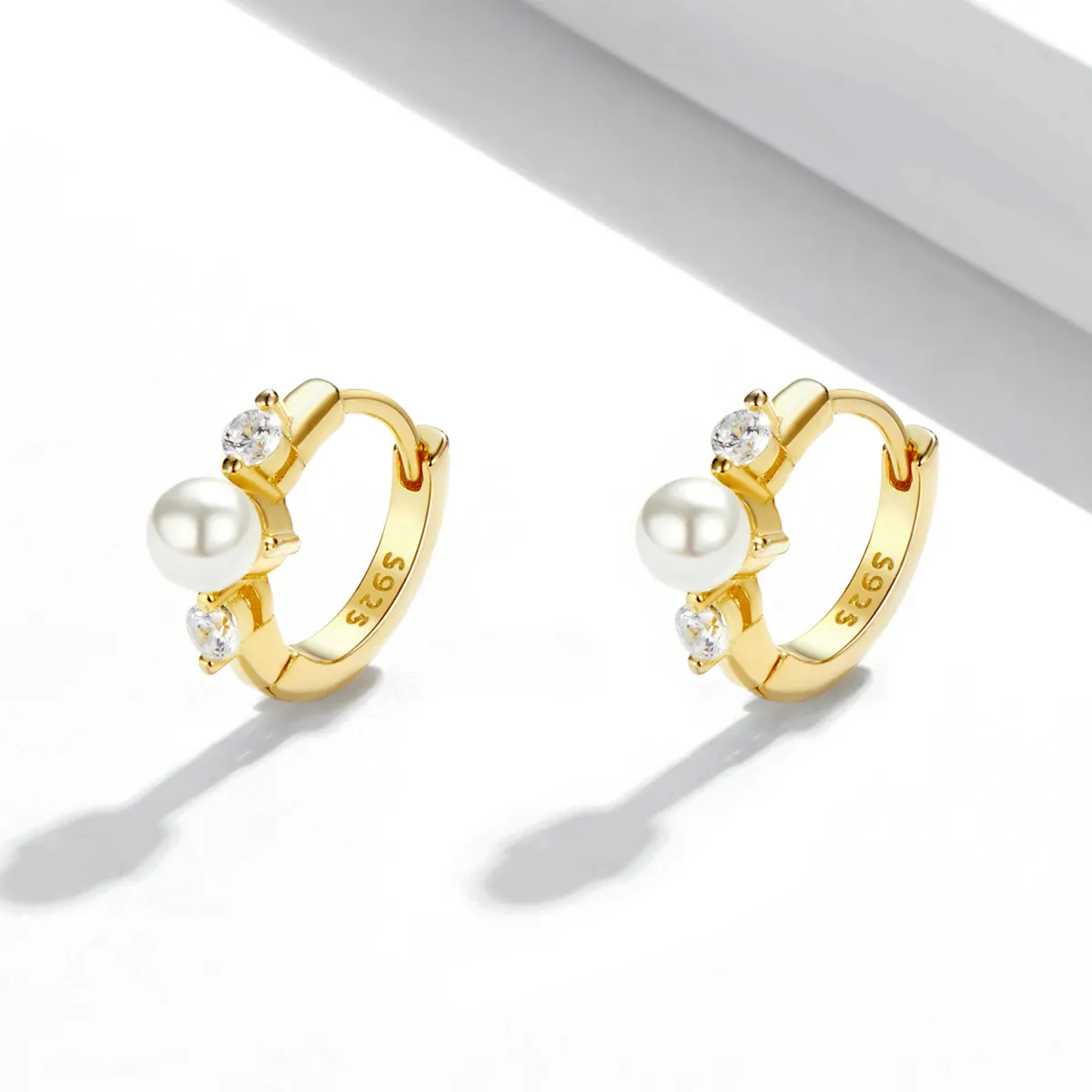 Pandora Style Bead Zircon Hoop Earrings - SCE1254