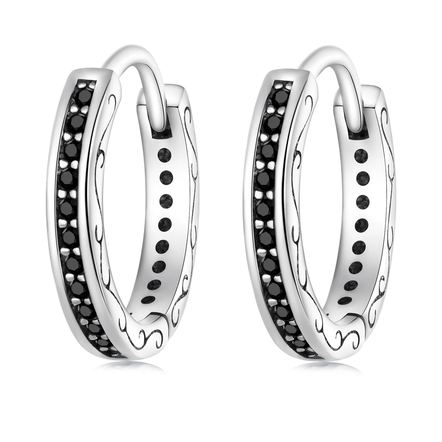 Pandora Style Black Zircon Hoop Earrings - SCE1522